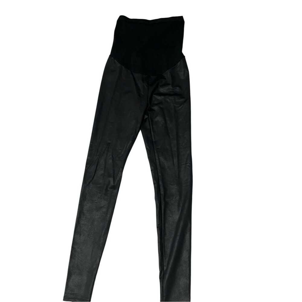 Kohl's Black Faux Leather Maternity Leggings with High Waist Panel
